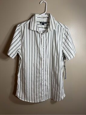 Karl Lagerfeld Paris Striped Button Front Shirt NWT Small Coastal Preppy